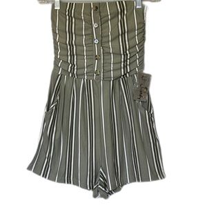 J For Justify Strapless Striped Romper Green Size Medium NWT